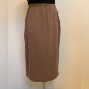 Chaus Sport Taupe Stretch Knit Skirt-Elastic Waist-Poly Cotton Blend-Midi-M